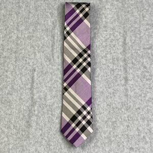 Calvin Klein Silk Tie Purple Gray Plaid Classic Preppy Mens Necktie